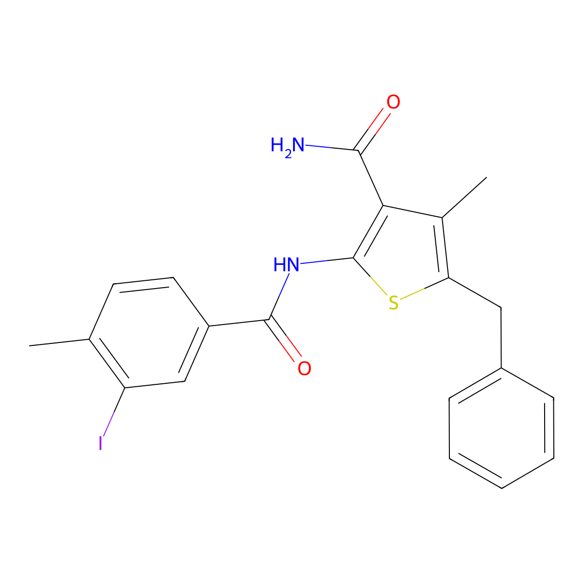 5-Benzyl-2-[(3-iodo-4-methylbenzoyl)amino]-4-methylthiophene-3-carboxamide molecular structure, CAS 497089-85-7