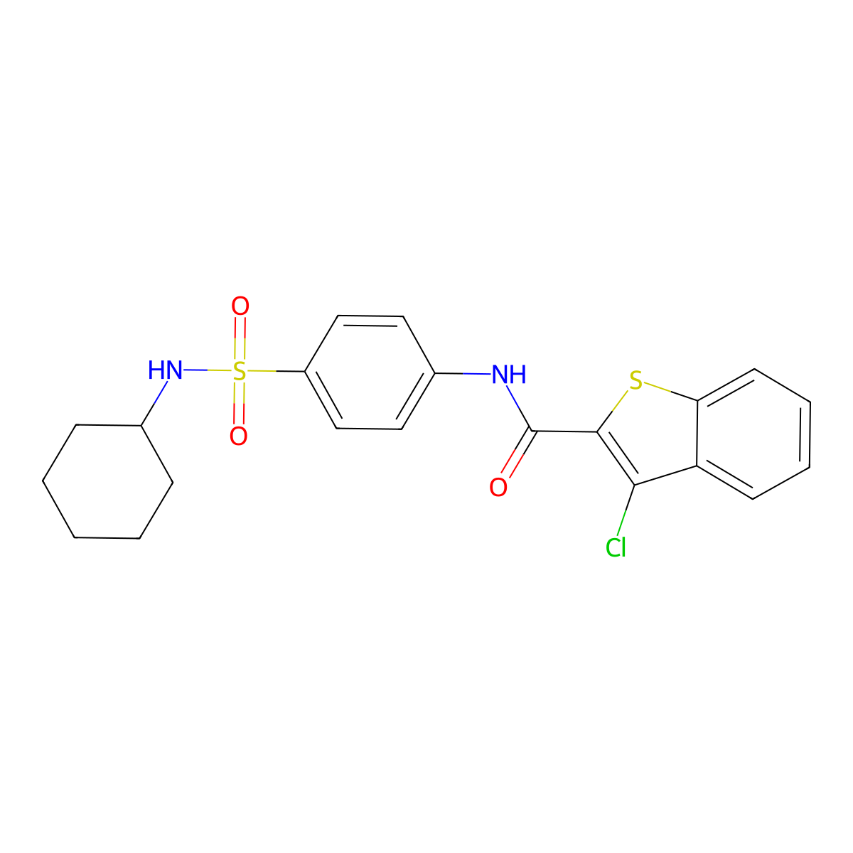 3-chloro-N-[4-(cyclohexylsulfamoyl)phenyl]-1-benzothiophene-2-carboxamide molecular structure, CAS 497090-45-6