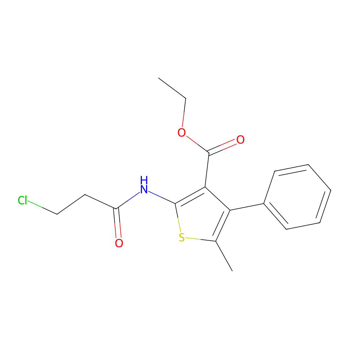 Ethyl 2-(3-chloropropanamido)-5-methyl-4-phenylthiophene-3-carboxylate molecular structure, CAS 497091-41-5