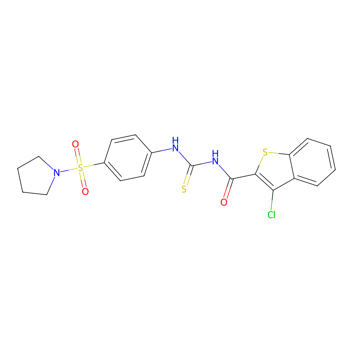 3-chloro-N-((4-(pyrrolidin-1-ylsulfonyl)phenyl)carbamothioyl)benzo[b]thiophene-2-carboxamide molecular structure, CAS 497091-58-4