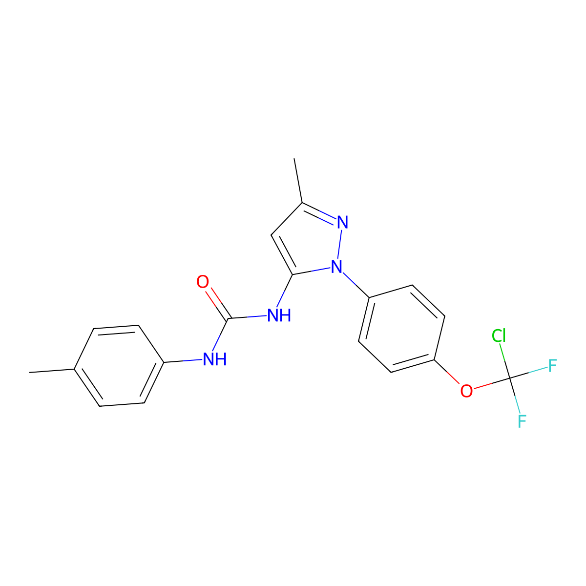N-[1-[4-(Chlorodifluoromethoxy)phenyl]-3-methyl-1H-pyrazol-5-yl]-N'-(4-methylphenyl)urea molecular structure, CAS 497141-60-3