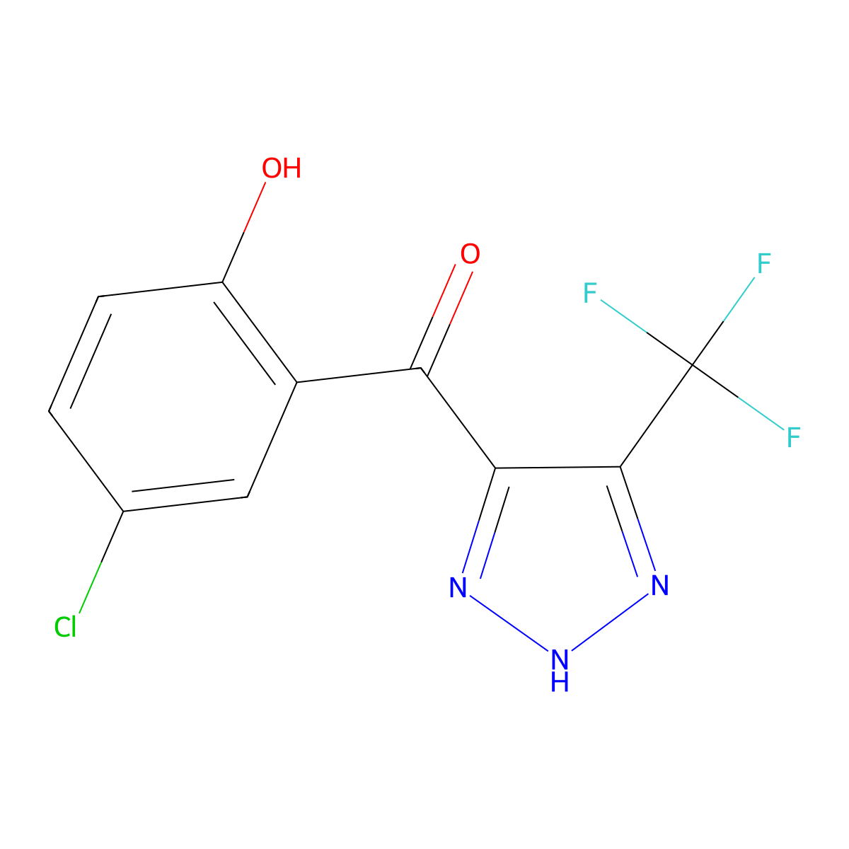 (5-chloro-2-hydroxyphenyl)[4-(trifluoromethyl)-1H-1,2,3-triazol-5-yl]methanone molecular structure, CAS 497147-48-5