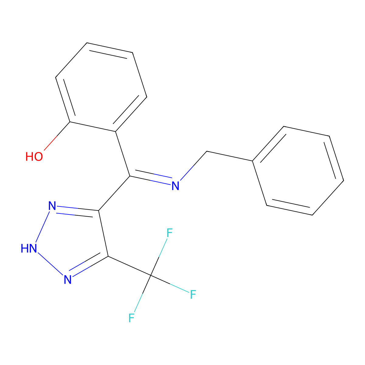 2-[(E)-N-Benzyl-C-[5-(trifluoromethyl)-1H-triazol-4-yl]carbonimidoyl]phenol molecular structure, CAS 497147-55-4