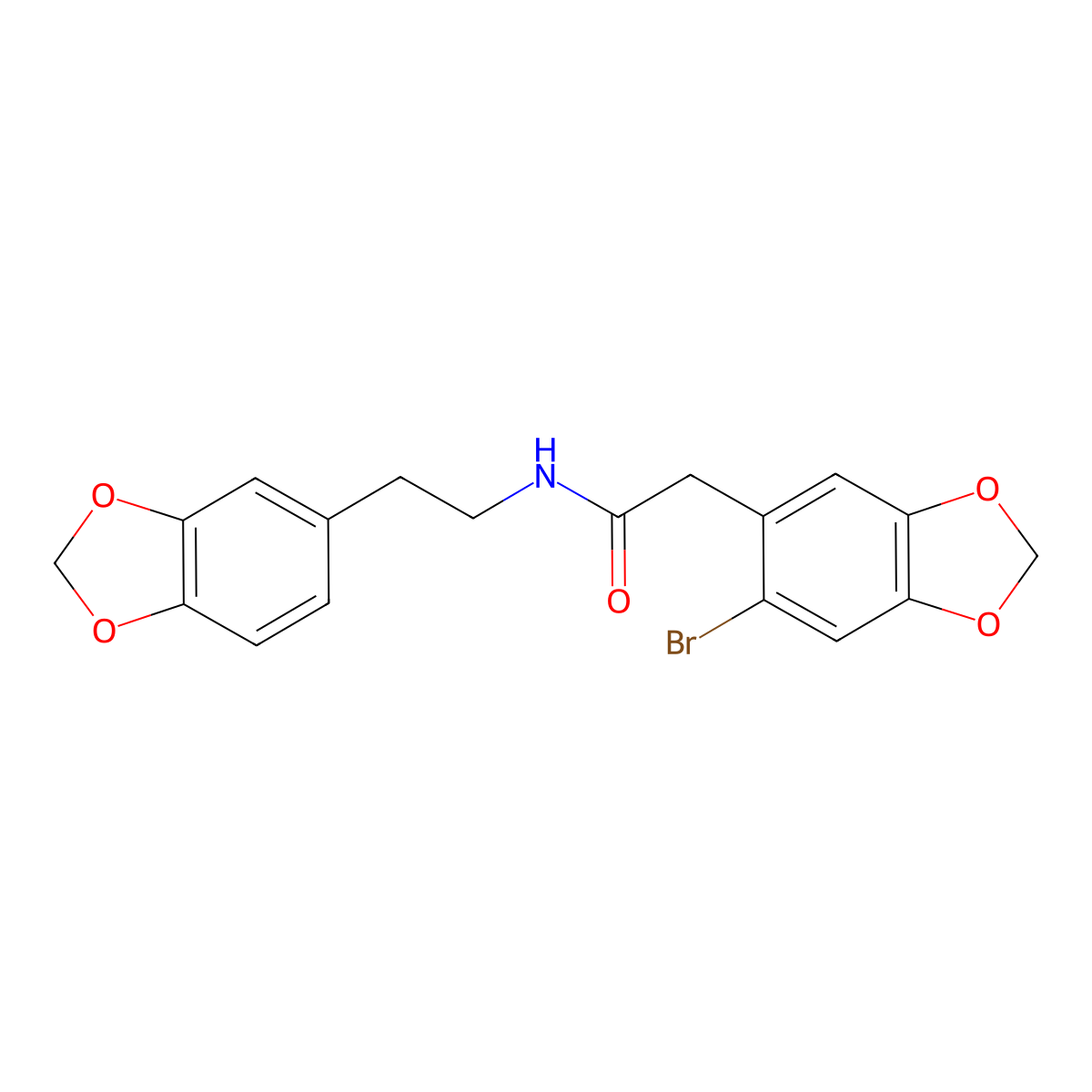 N-[2-(2H-1,3-benzodioxol-5-yl)ethyl]-2-(6-bromo-2H-1,3-benzodioxol-5-yl)acetamide molecular structure, CAS 49715-59-5