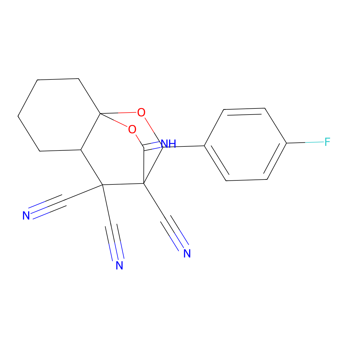 2-(4-fluorophenyl)-10-iminohexahydro-8a,3-(epoxymethano)chromene-3,4,4(4aH)-tricarbonitrile molecular structure, CAS 497161-10-1