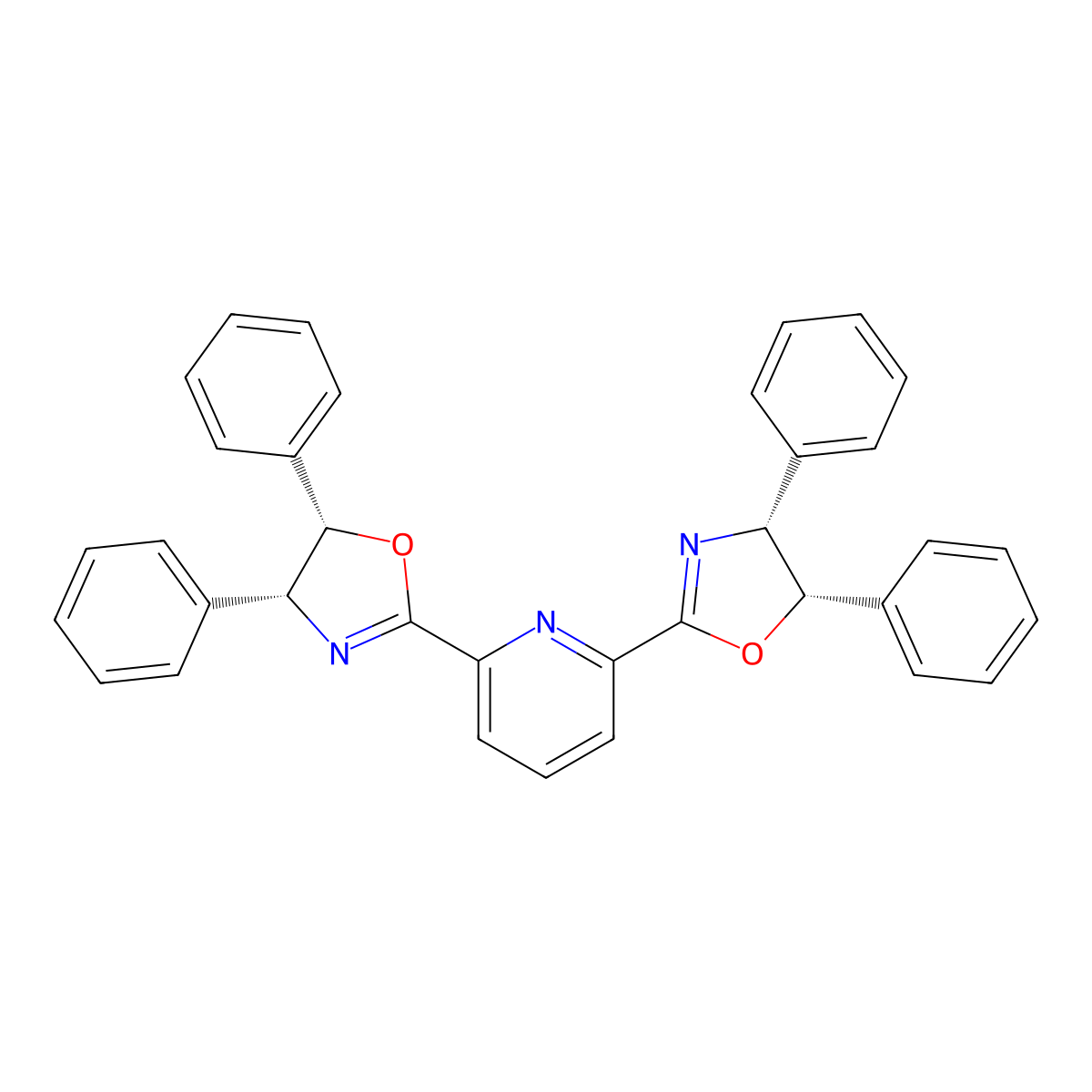 2,6-Bis((4R,5S)-4,5-diphenyl-4,5-dihydrooxazol-2-yl)pyridine molecular structure, CAS 497172-36-8