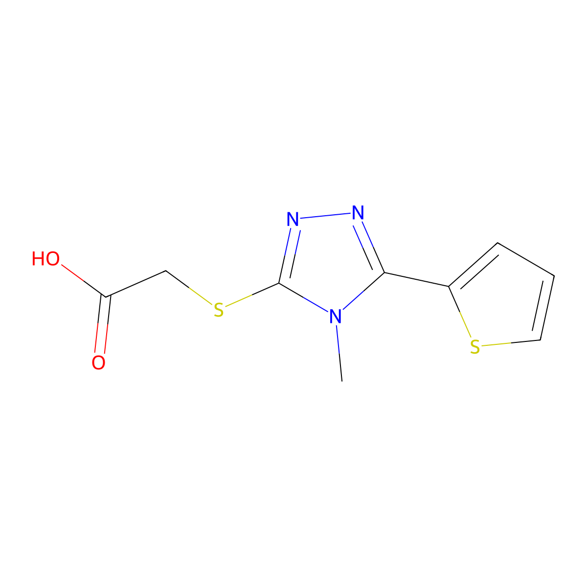 [(4-Methyl-5-thien-2-yl-4H-1,2,4-triazol-3-yl)thio]acetic acid molecular structure, CAS 497174-93-3
