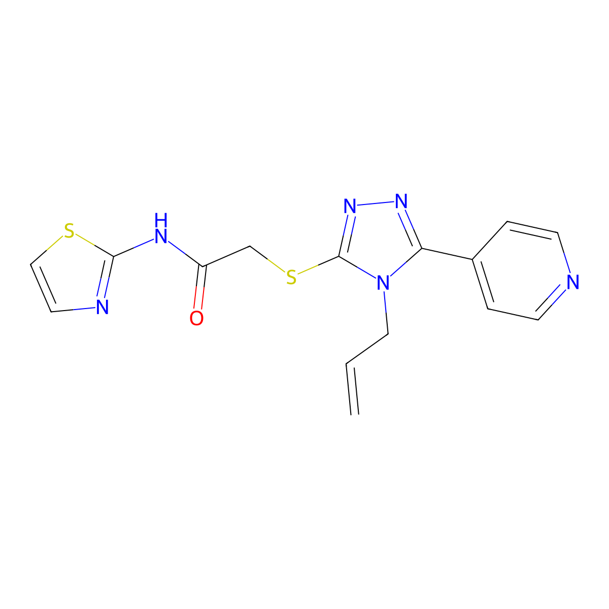 2-[(4-prop-2-enyl-5-pyridin-4-yl-1,2,4-triazol-3-yl)sulfanyl]-N-(1,3-thiazol-2-yl)acetamide molecular structure, CAS 497176-17-7
