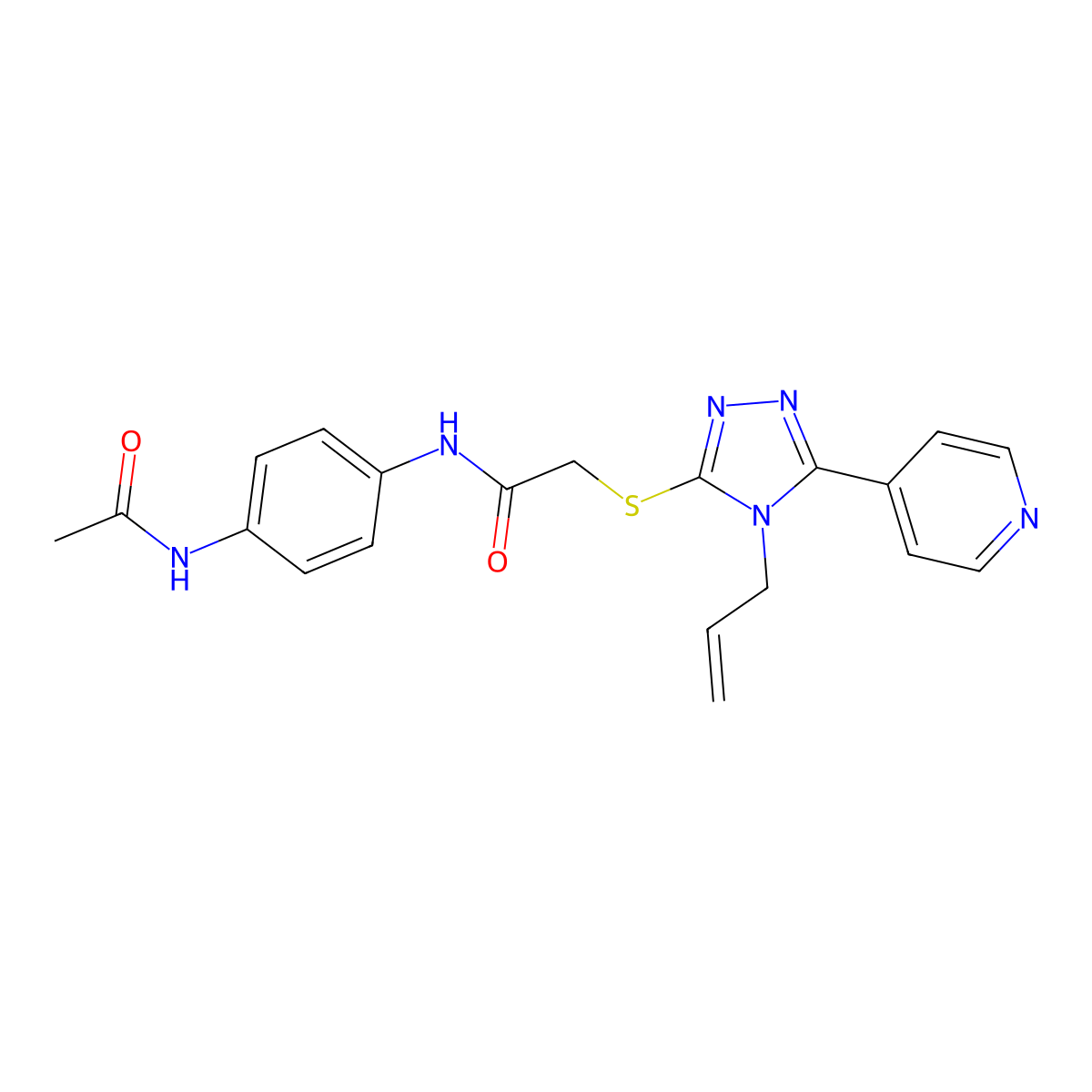 N-[4-(acetylamino)phenyl]-2-{[4-(prop-2-en-1-yl)-5-(pyridin-4-yl)-4H-1,2,4-triazol-3-yl]sulfanyl}acetamide molecular structure, CAS 497176-26-8