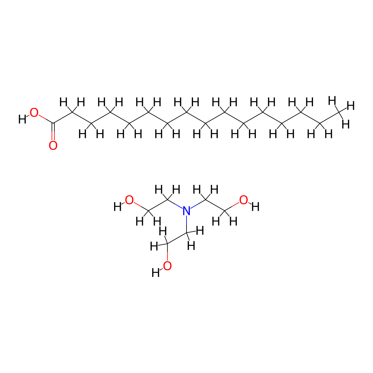 Triethanolamine palmitate molecular structure, CAS 49719-60-0