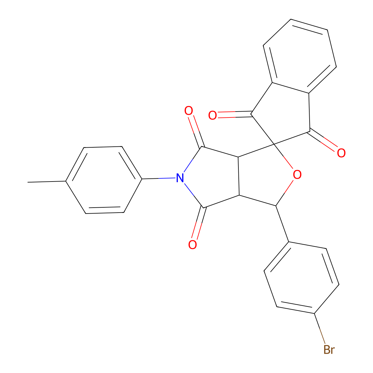 1-(4-bromophenyl)-5-(4-methylphenyl)spiro[3a,6a-dihydro-1H-furo[3,4-c]pyrrole-3,2'-indene]-1',3',4,6-tetrone molecular structure, CAS 497222-22-7