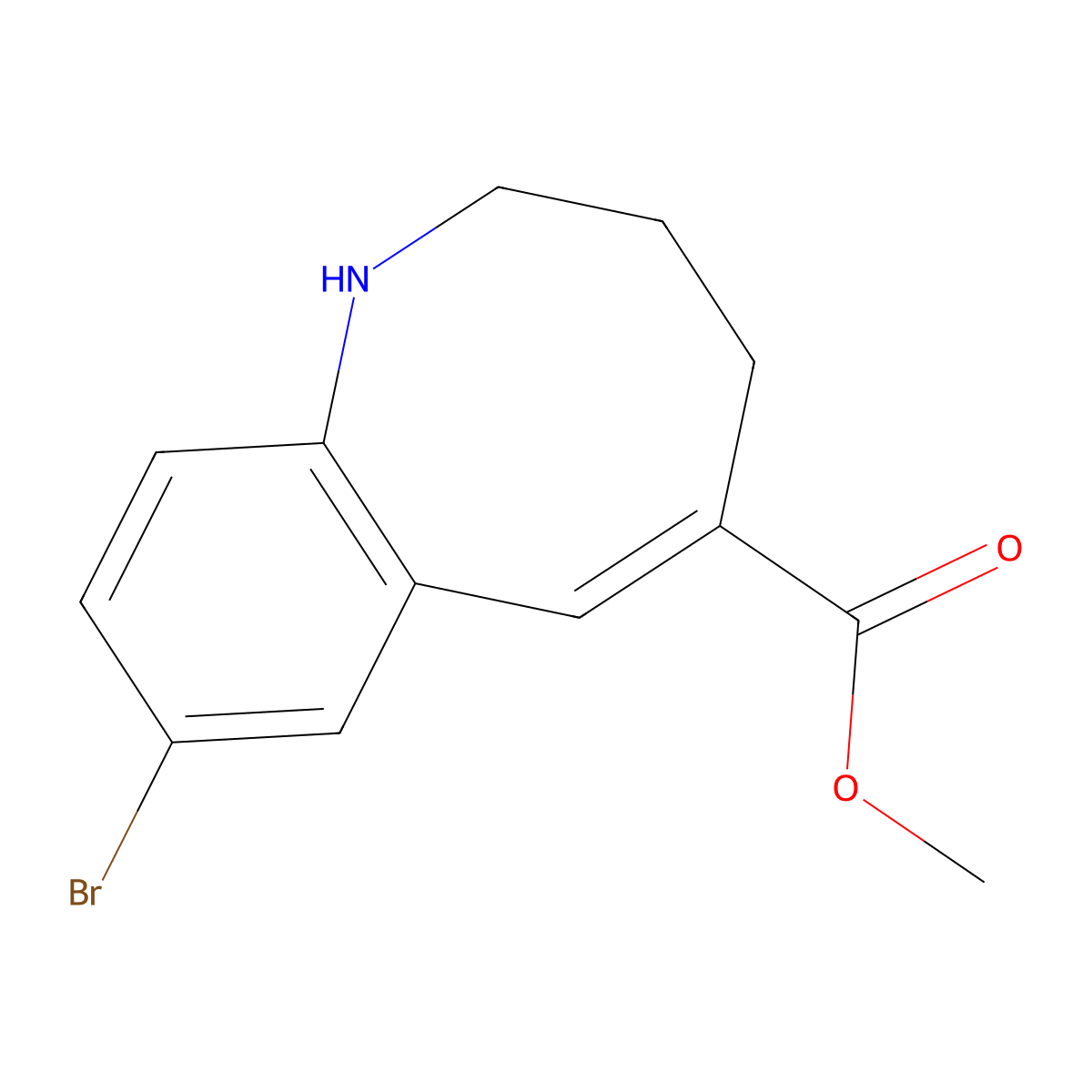 Methyl 8-bromo-1,2,3,4-tetrahydro-1-benzazocine-5-carboxylate molecular structure, CAS 497224-09-6
