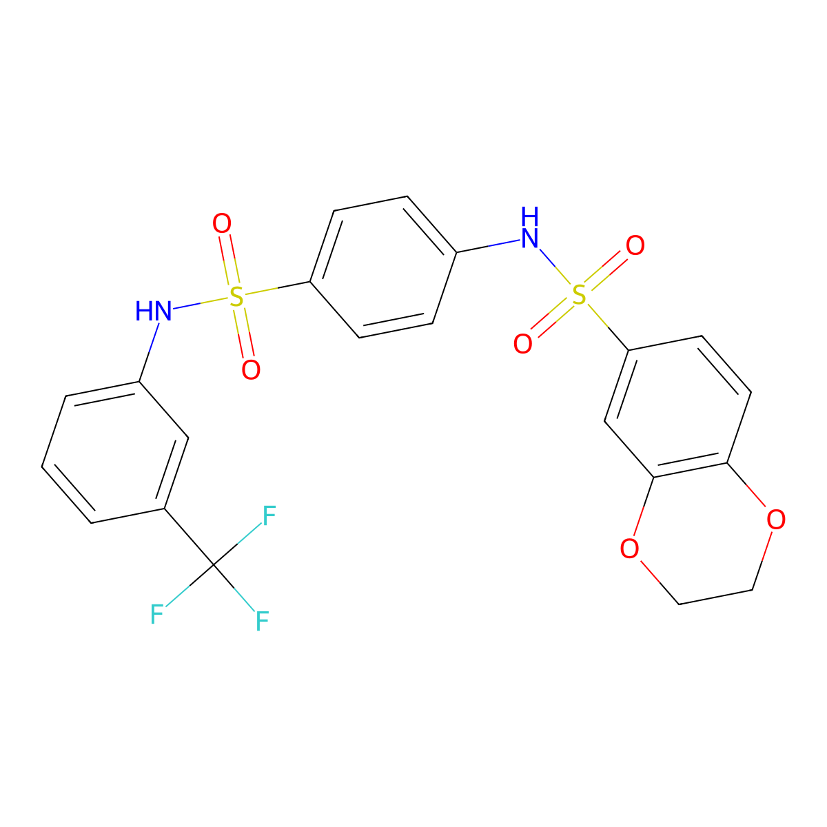 N-[4-[[3-(trifluoromethyl)phenyl]sulfamoyl]phenyl]-2,3-dihydro-1,4-benzodioxine-6-sulfonamide molecular structure, CAS 497225-13-5