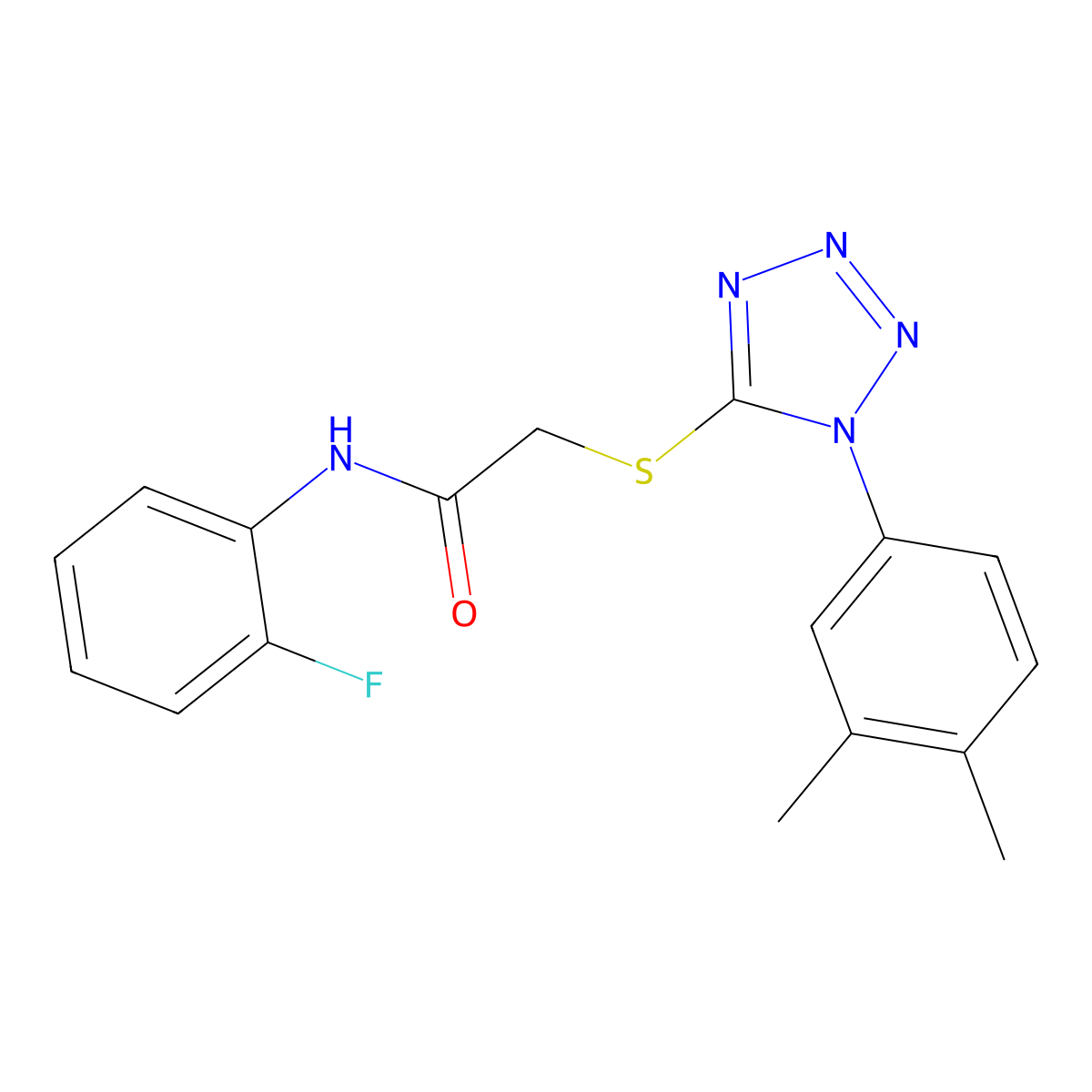 2-[1-(3,4-dimethylphenyl)tetrazol-5-yl]sulfanyl-N-(2-fluorophenyl)acetamide molecular structure, CAS 497226-32-1