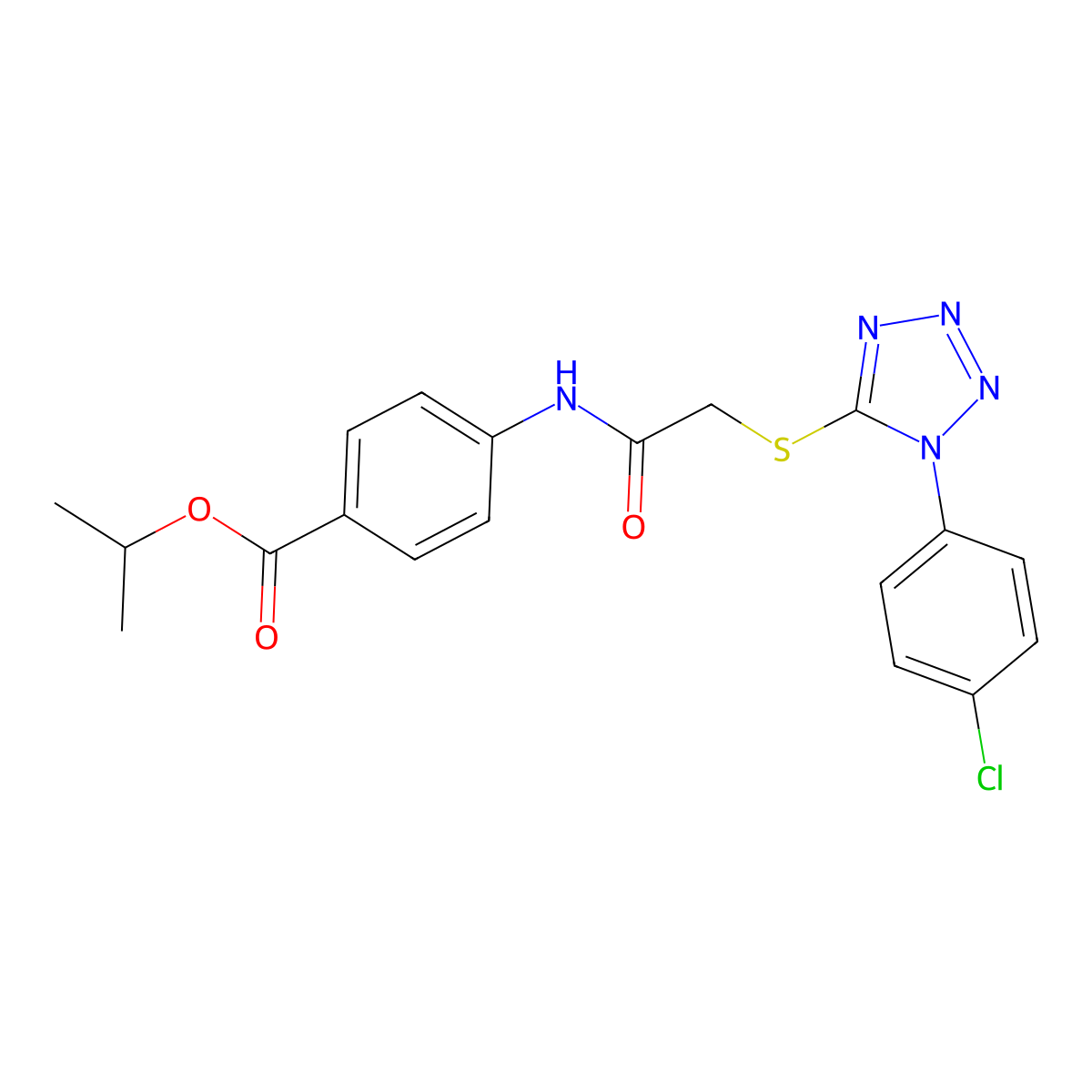 isopropyl 4-[({[1-(4-chlorophenyl)-1H-tetraazol-5-yl]sulfanyl}acetyl)amino]benzoate molecular structure, CAS 497226-41-2