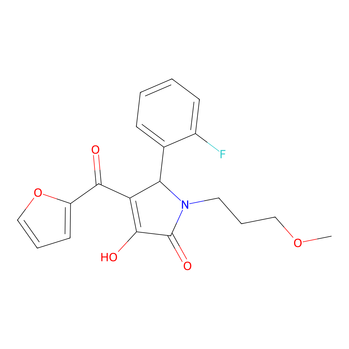 (4E)-5-(2-fluorophenyl)-4-[furan-2-yl(hydroxy)methylidene]-1-(3-methoxypropyl)pyrrolidine-2,3-dione molecular structure, CAS 497228-27-0