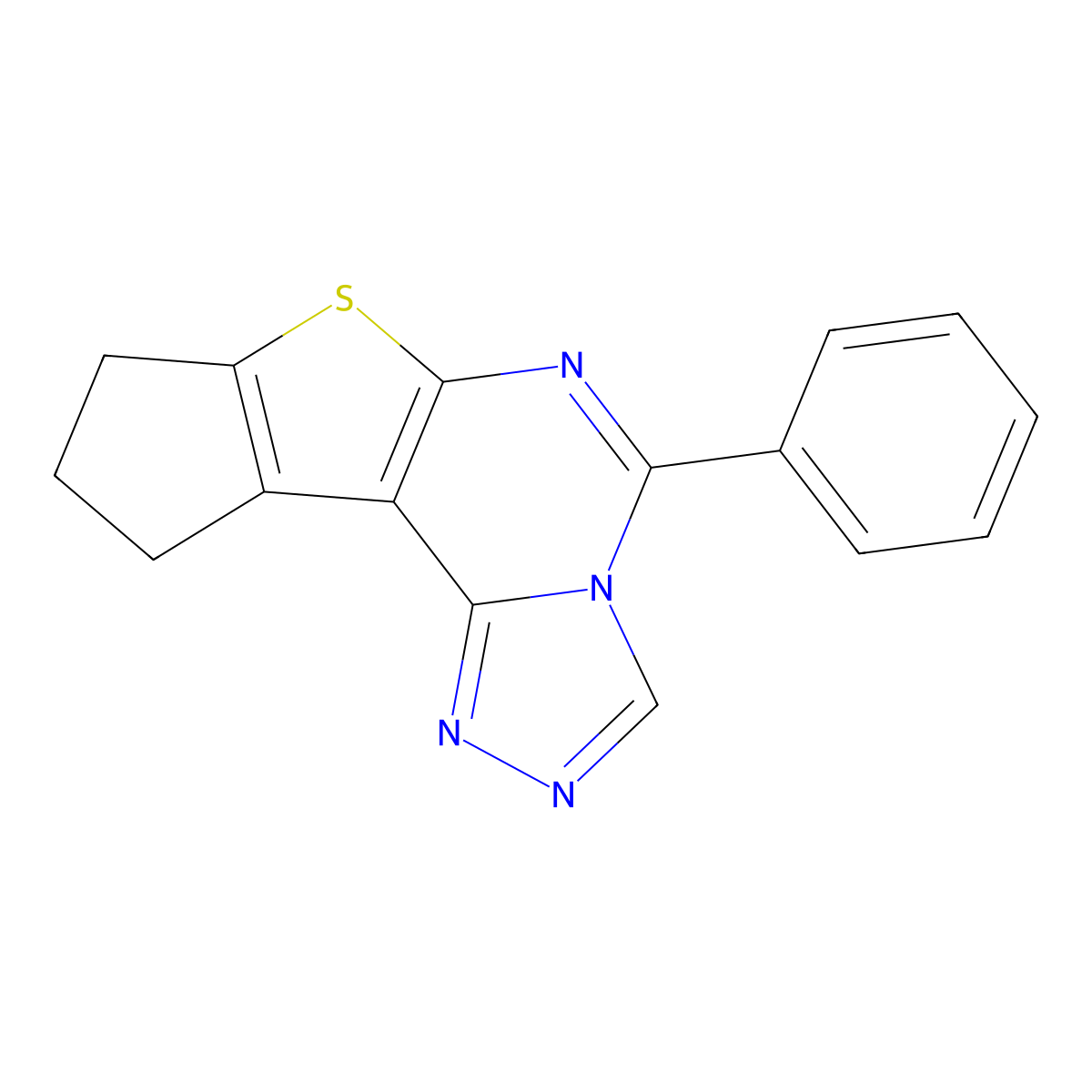 5-phenyl-9,10-dihydro-8H-cyclopenta[4,5]thieno[3,2-e][1,2,4]triazolo[4,3-c]pyrimidine molecular structure, CAS 497228-38-3