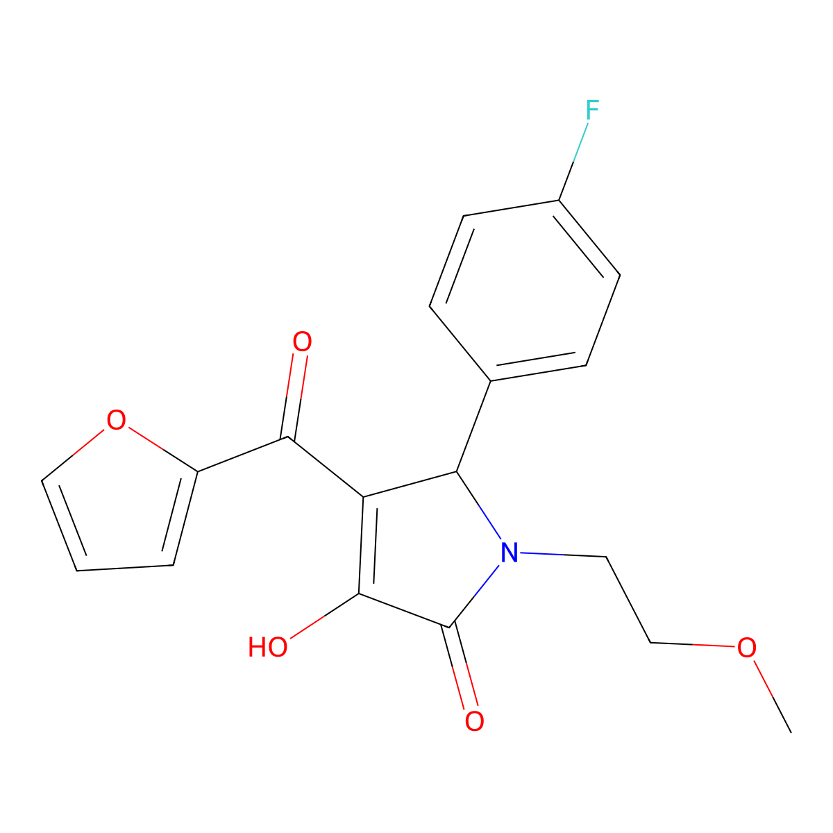 (4E)-5-(4-fluorophenyl)-4-[furan-2-yl(hydroxy)methylidene]-1-(2-methoxyethyl)pyrrolidine-2,3-dione molecular structure, CAS 497228-68-9