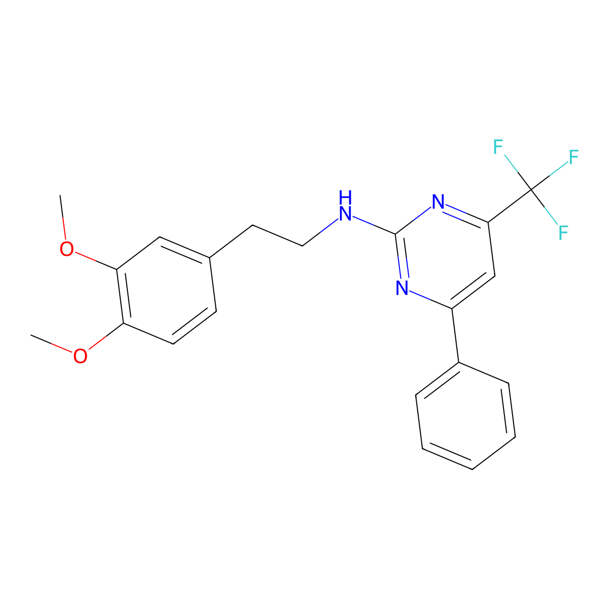 N-[2-(3,4-dimethoxyphenyl)ethyl]-4-phenyl-6-(trifluoromethyl)pyrimidin-2-amine molecular structure, CAS 497229-04-6