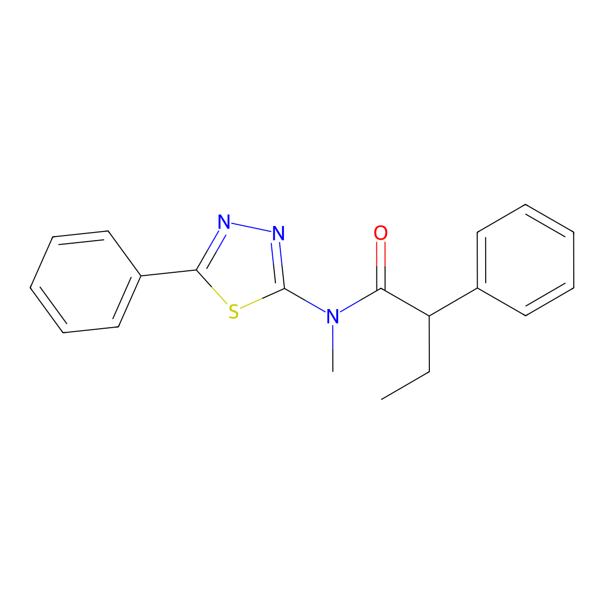 N-methyl-2-phenyl-N-(5-phenyl-1,3,4-thiadiazol-2-yl)butanamide molecular structure, CAS 497229-44-4