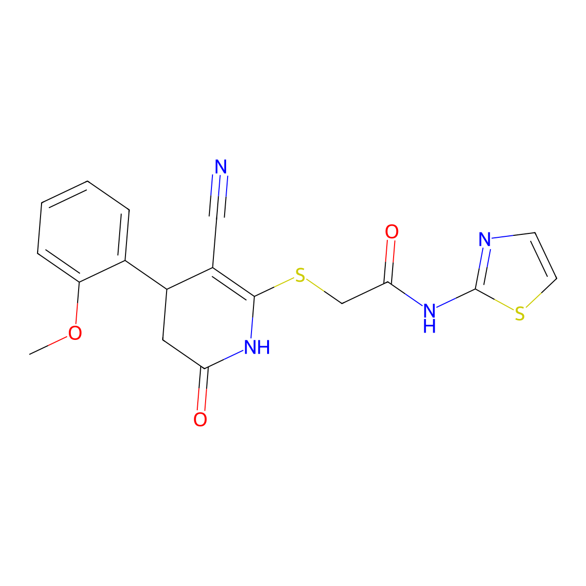 2-[[5-cyano-4-(2-methoxyphenyl)-2-oxo-3,4-dihydro-1H-pyridin-6-yl]sulfanyl]-N-(1,3-thiazol-2-yl)acetamide molecular structure, CAS 497229-78-4