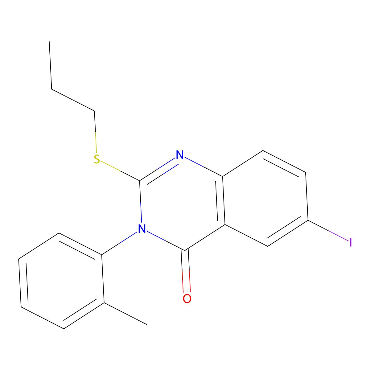 6-Iodo-3-(2-methylphenyl)-2-propylsulfanylquinazolin-4-one molecular structure, CAS 497230-25-8