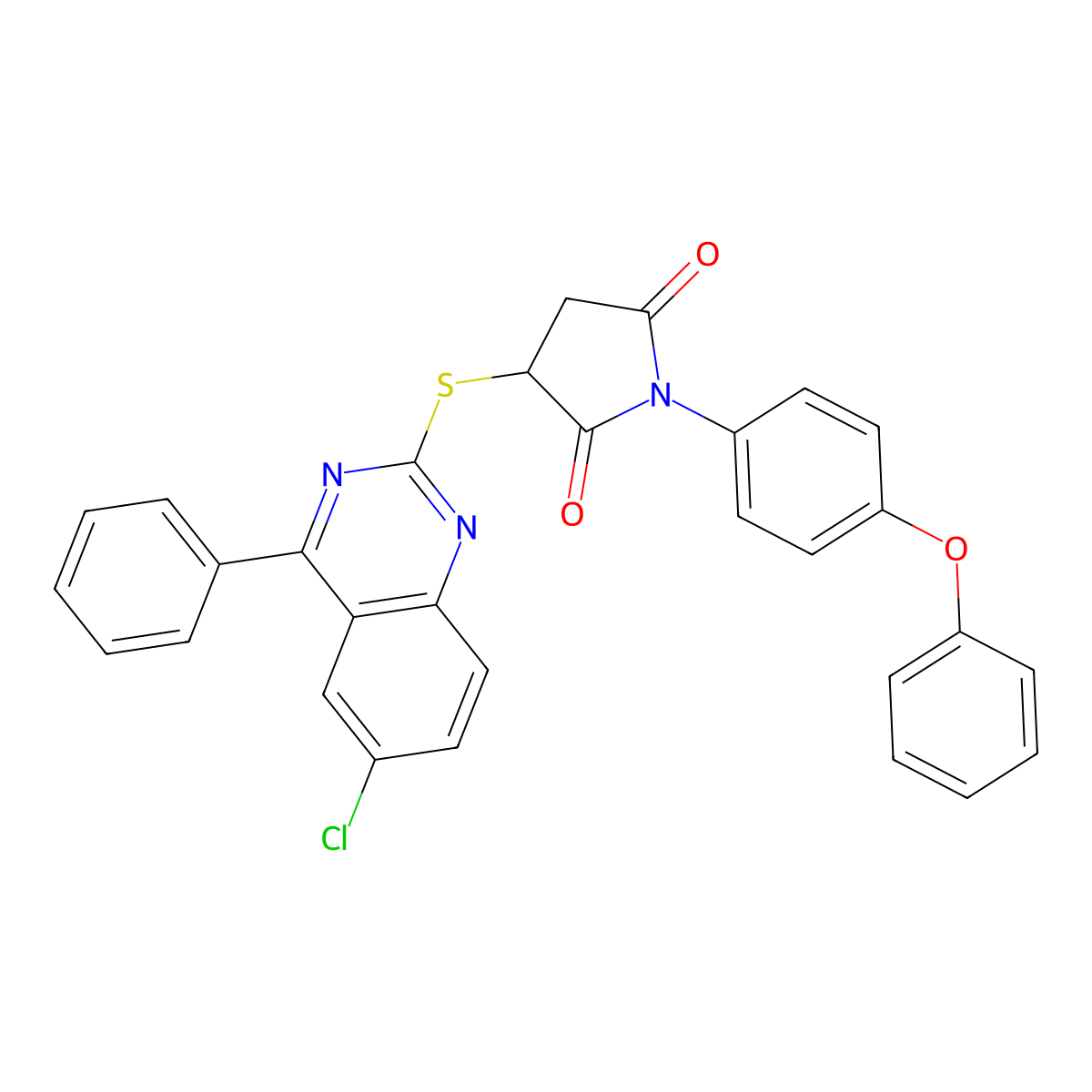 3-[(6-Chloro-4-phenylquinazolin-2-yl)sulfanyl]-1-(4-phenoxyphenyl)pyrrolidine-2,5-dione molecular structure, CAS 497230-50-9