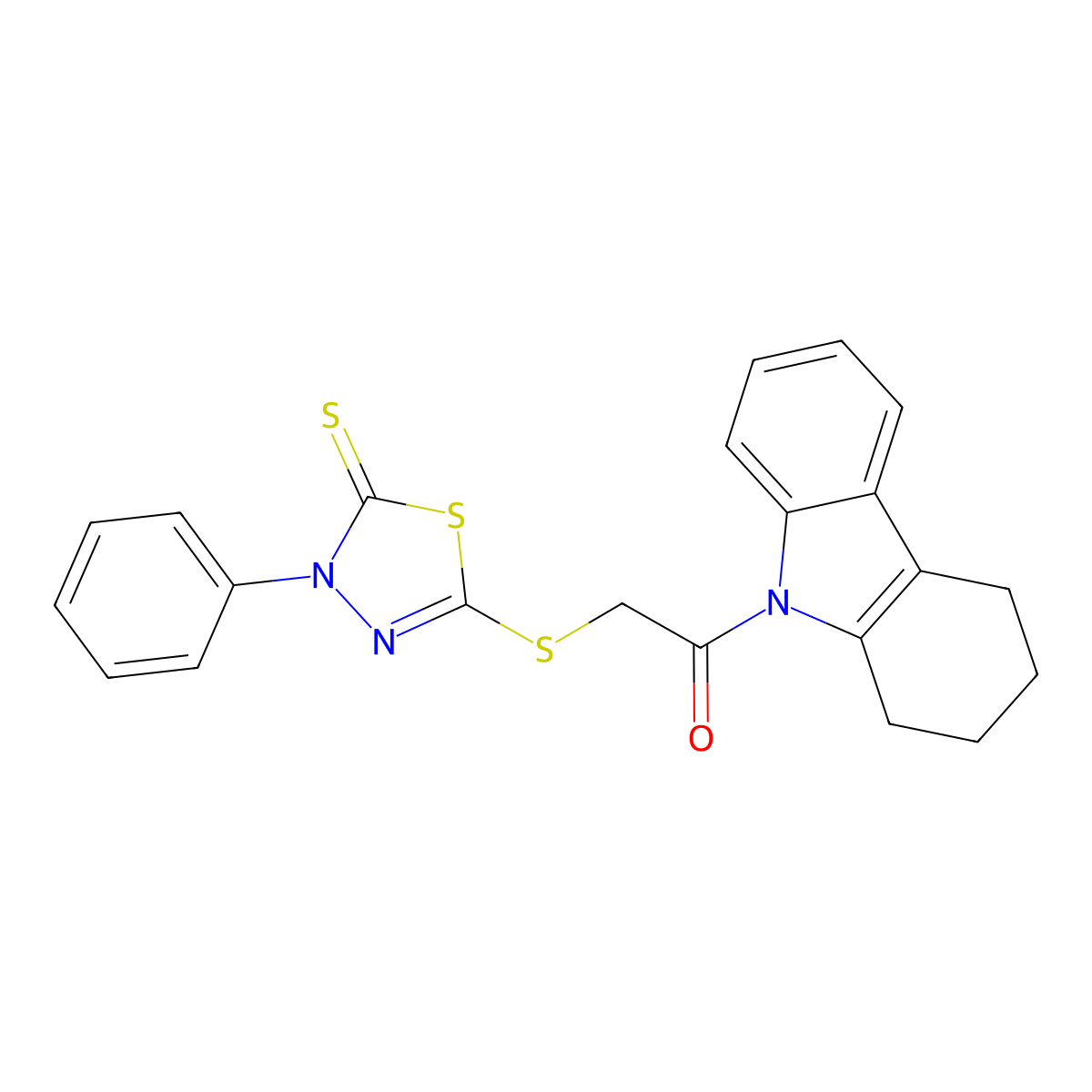2-[(4-phenyl-5-thioxo-4,5-dihydro-1,3,4-thiadiazol-2-yl)sulfanyl]-1-(1,2,3,4-tetrahydro-9H-carbazol-9-yl)ethanone molecular structure, CAS 497230-88-3