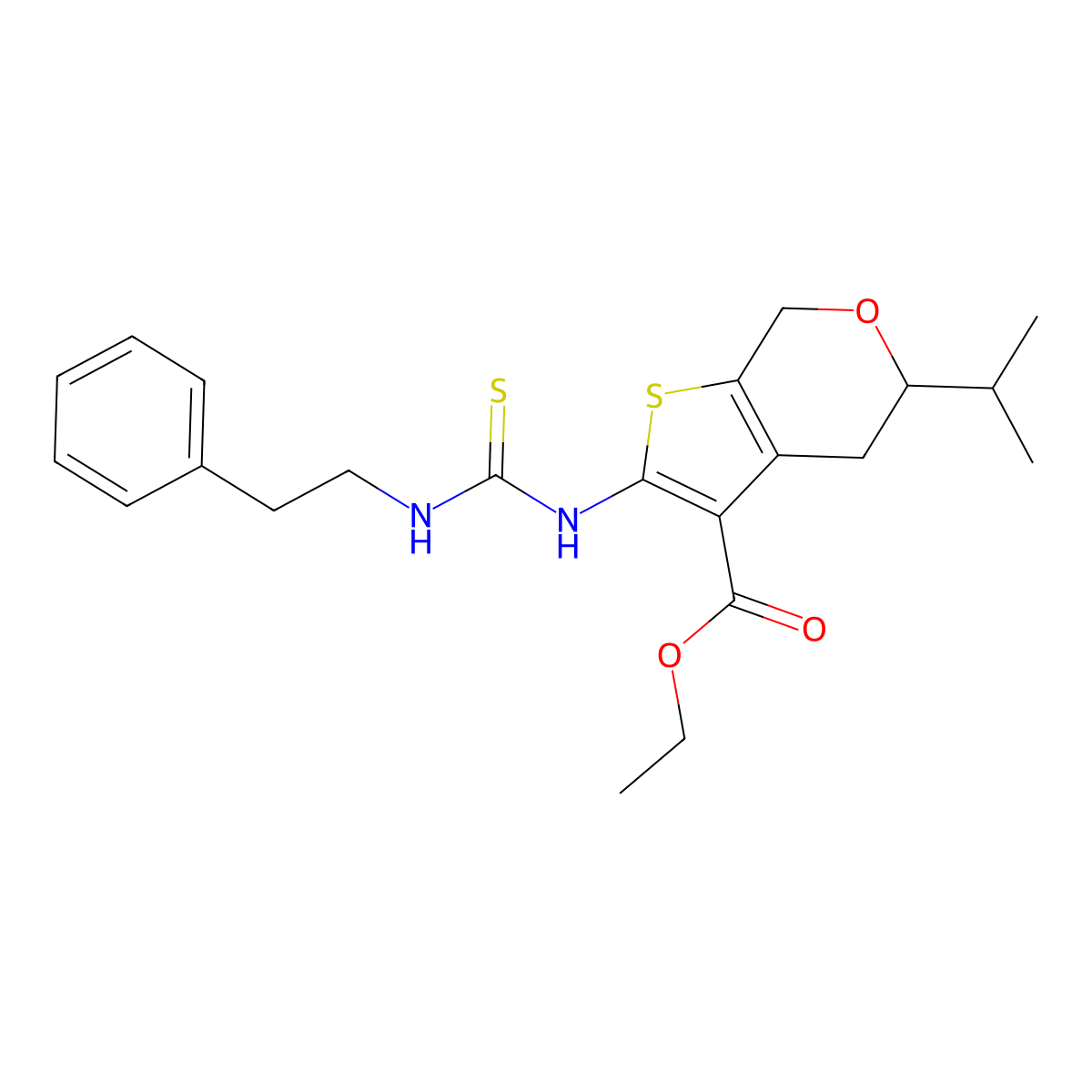 ethyl 5-isopropyl-2-({[(2-phenylethyl)amino]carbonothioyl}amino)-4,7-dihydro-5H-thieno[2,3-c]pyran-3-carboxylate molecular structure, CAS 497230-92-9