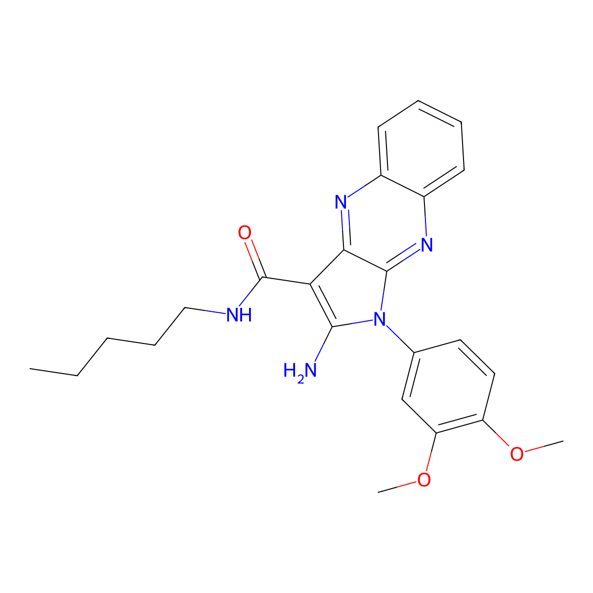 2-amino-1-(3,4-dimethoxyphenyl)-N-pentyl-1H-pyrrolo[2,3-b]quinoxaline-3-carboxamide molecular structure, CAS 497231-13-7