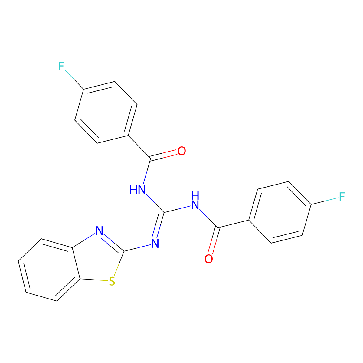 N-[(Z)-(1,3-benzothiazol-2-ylamino){[(4-fluorophenyl)carbonyl]amino}methylidene]-4-fluorobenzamide molecular structure, CAS 497231-28-4