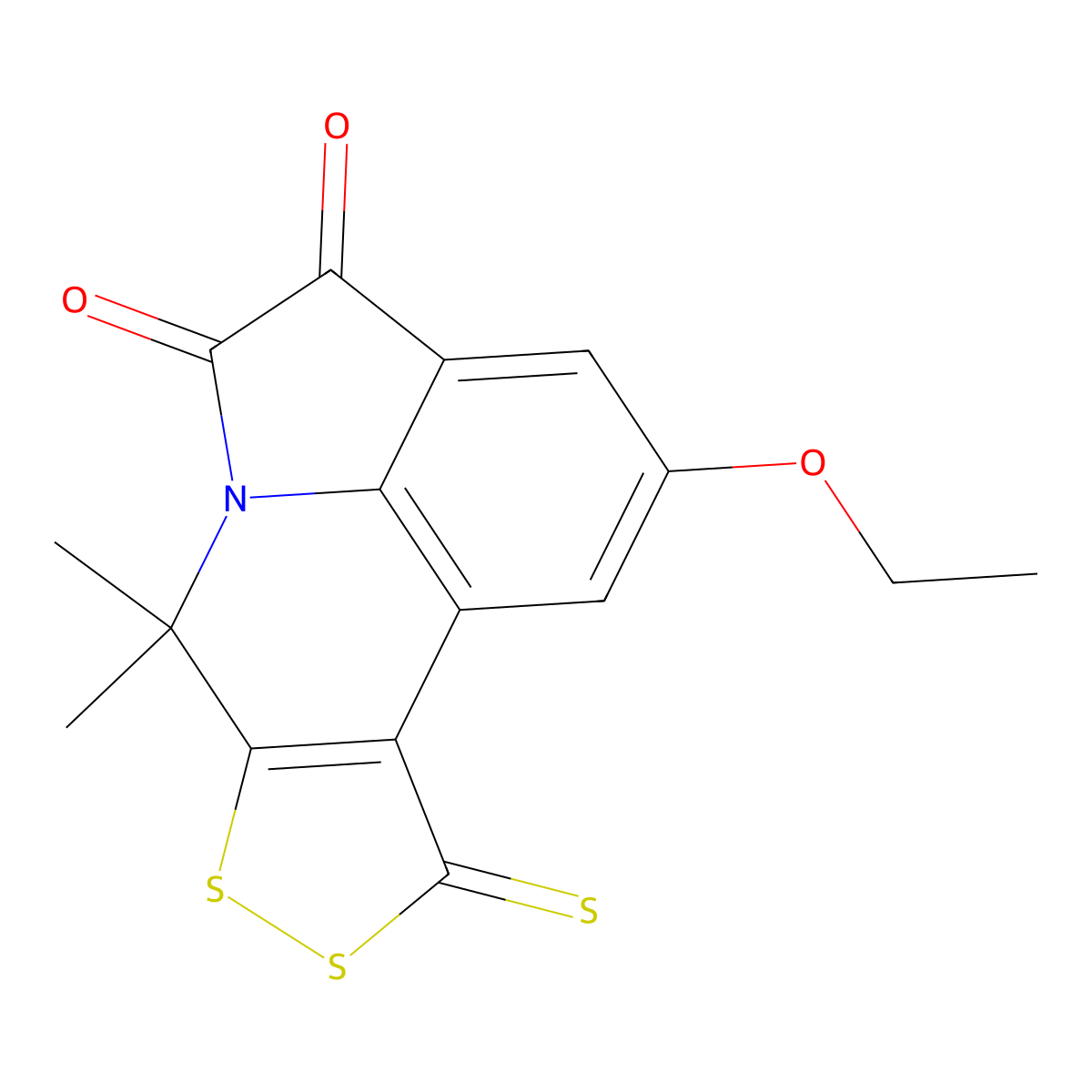 2-Ethoxy-7,7-dimethyl-10-thioxo-7,10-dihydro[1,2]dithiolo[3,4-c]pyrrolo[3,2,1-ij]quinoline-4,5-dione molecular structure, CAS 497231-43-3