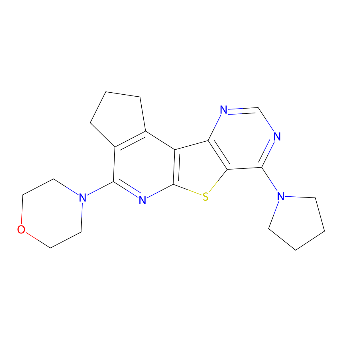 4-(7-(pyrrolidin-1-yl)-2,3-dihydro-1H-cyclopenta[4',5']pyrido[3',2':4,5]thieno[3,2-d]pyrimidin-4-yl)morpholine molecular structure, CAS 497232-07-2