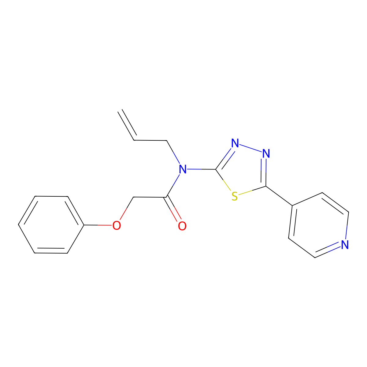 N-Allyl-2-phenoxy-N-(5-pyridin-4-yl-[1,3,4]thiadiazol-2-yl)-acetamide molecular structure, CAS 497232-37-8