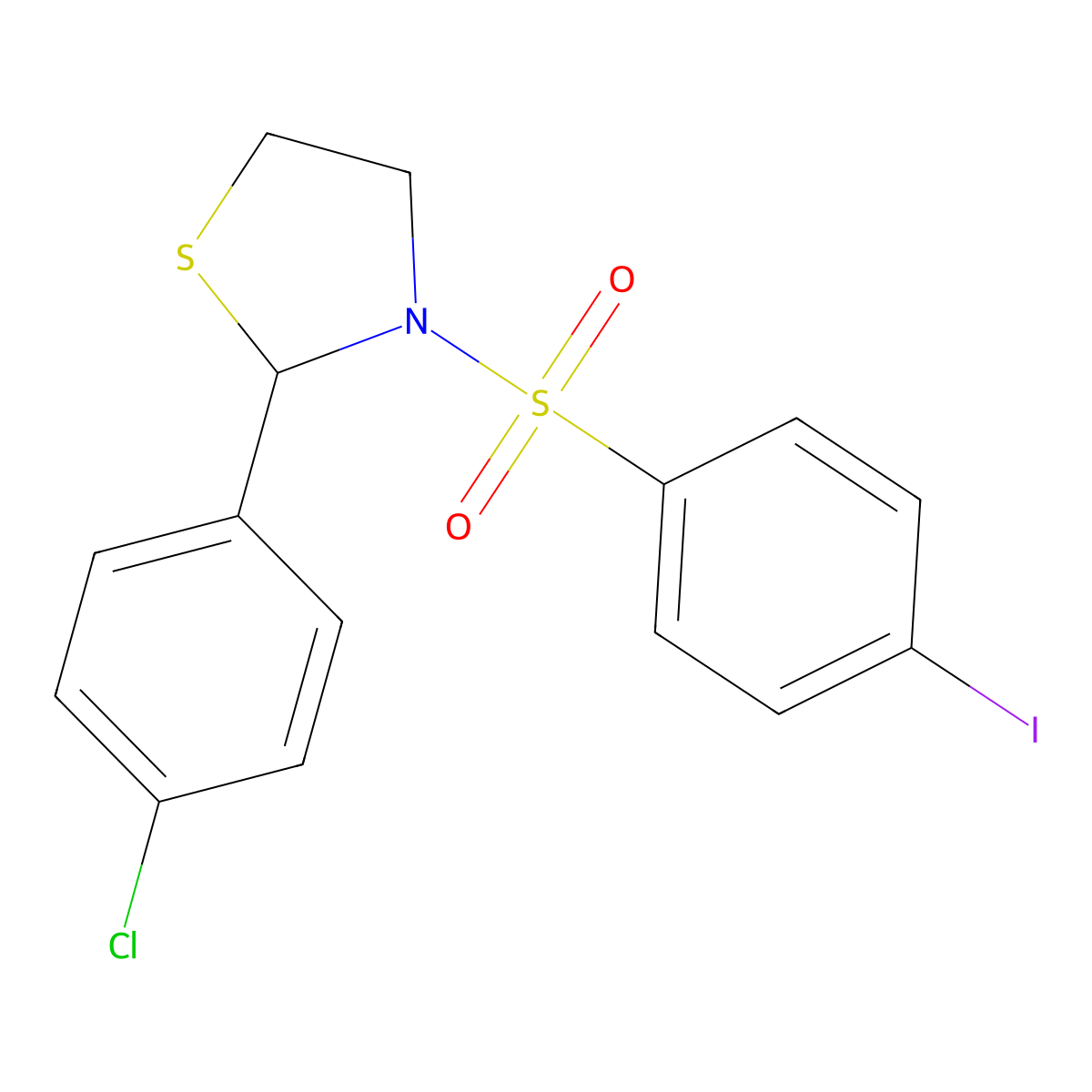2-(4-Chlorophenyl)-3-((4-iodophenyl)sulfonyl)thiazolidine molecular structure, CAS 497234-89-6