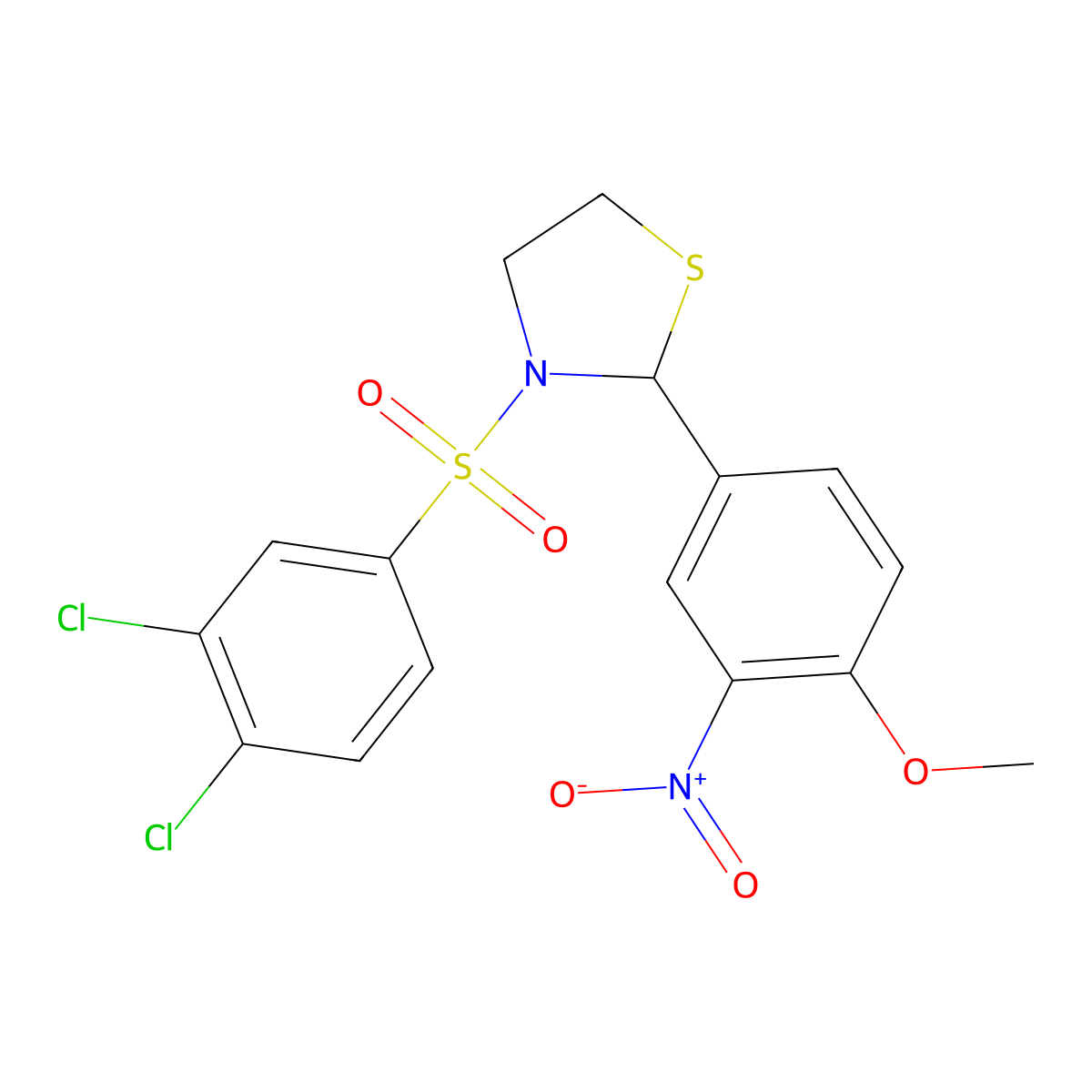 3-((3,4-Dichlorophenyl)sulfonyl)-2-(4-methoxy-3-nitrophenyl)thiazolidine molecular structure, CAS 497234-90-9