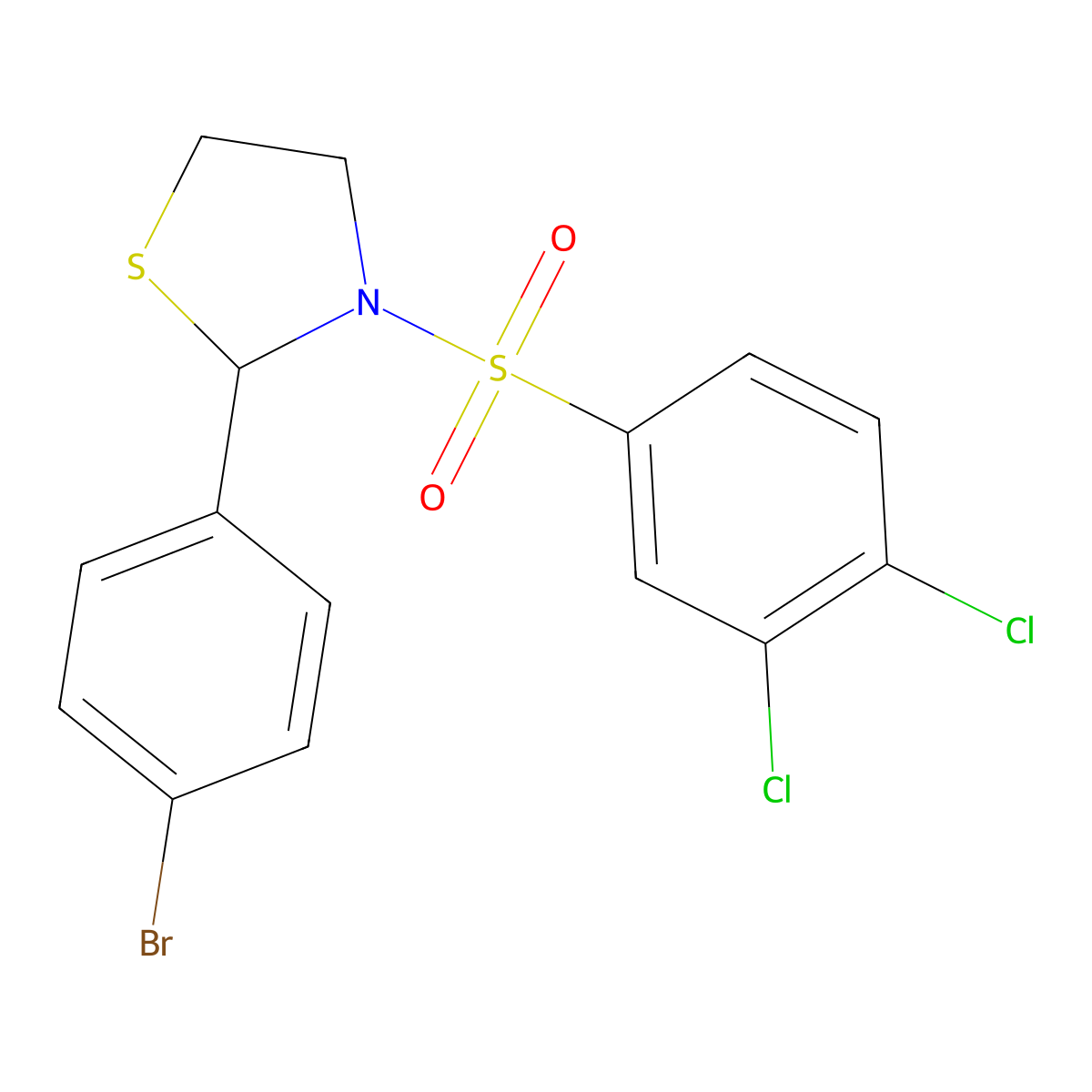 2-(4-Bromophenyl)-3-(3,4-dichlorophenyl)sulfonyl-1,3-thiazolidine molecular structure, CAS 497234-91-0