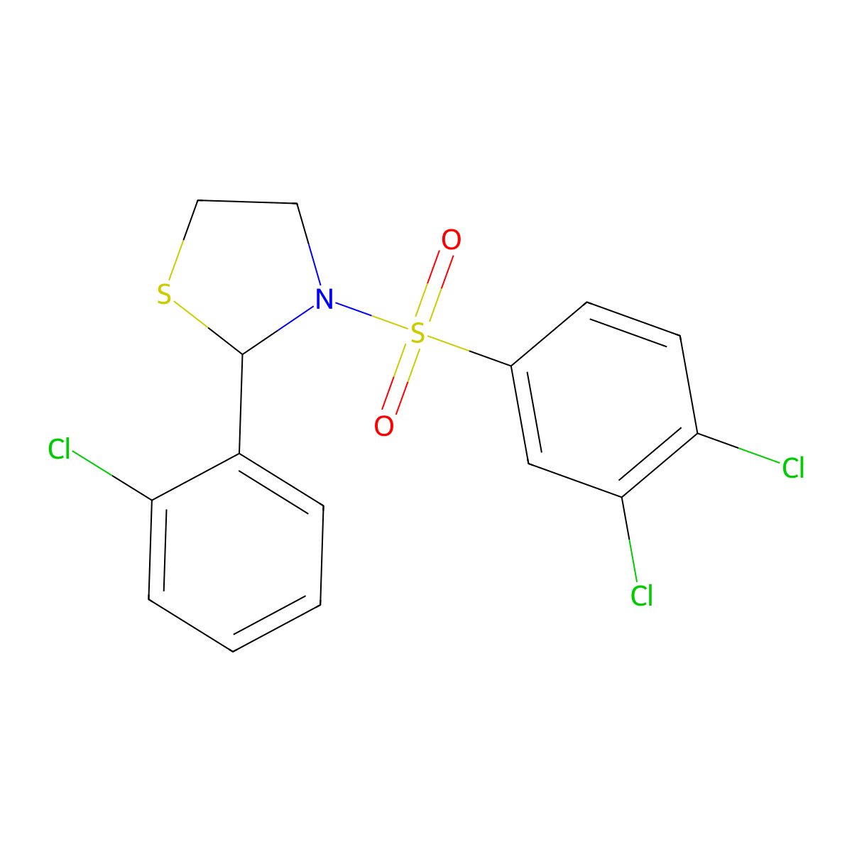 2-(2-Chlorophenyl)-3-((3,4-dichlorophenyl)sulfonyl)thiazolidine molecular structure, CAS 497234-92-1
