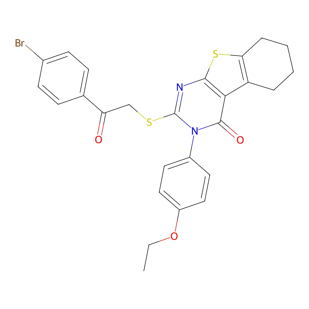 2-((2-(4-Bromophenyl)-2-oxoethyl)sulfanyl)-3-(4-ethoxyphenyl)-5,6,7,8-tetrahydro(1)benzothieno(2,3-D)pyrimidin-4(3H)-one molecular structure, CAS 497240-79-6