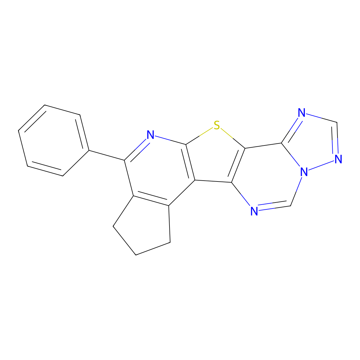 10-phenyl-8,9-dihydro-7H-cyclopenta[4',5']pyrido[3',2':4,5]thieno[2,3-e][1,2,4]triazolo[1,5-c]pyrimidine molecular structure, CAS 497241-68-6