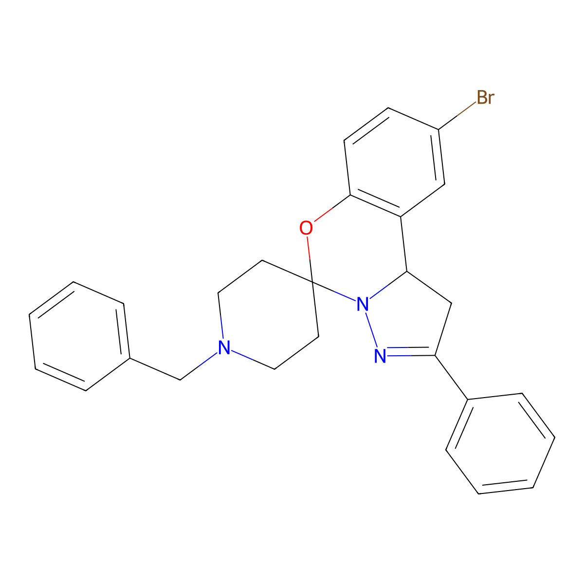 2-bromo-9-phenyl-14-benzylspiro[10aH-benzo[e]2-pyrazolino[1,5-c]1,3-oxazine-6, 4'-piperidine] molecular structure, CAS 497241-72-2