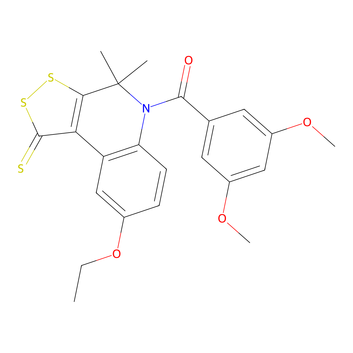 (3,5-dimethoxyphenyl)(8-ethoxy-4,4-dimethyl-1-thioxo-1,4-dihydro-5H-[1,2]dithiolo[3,4-c]quinolin-5-yl)methanone molecular structure, CAS 497243-30-8