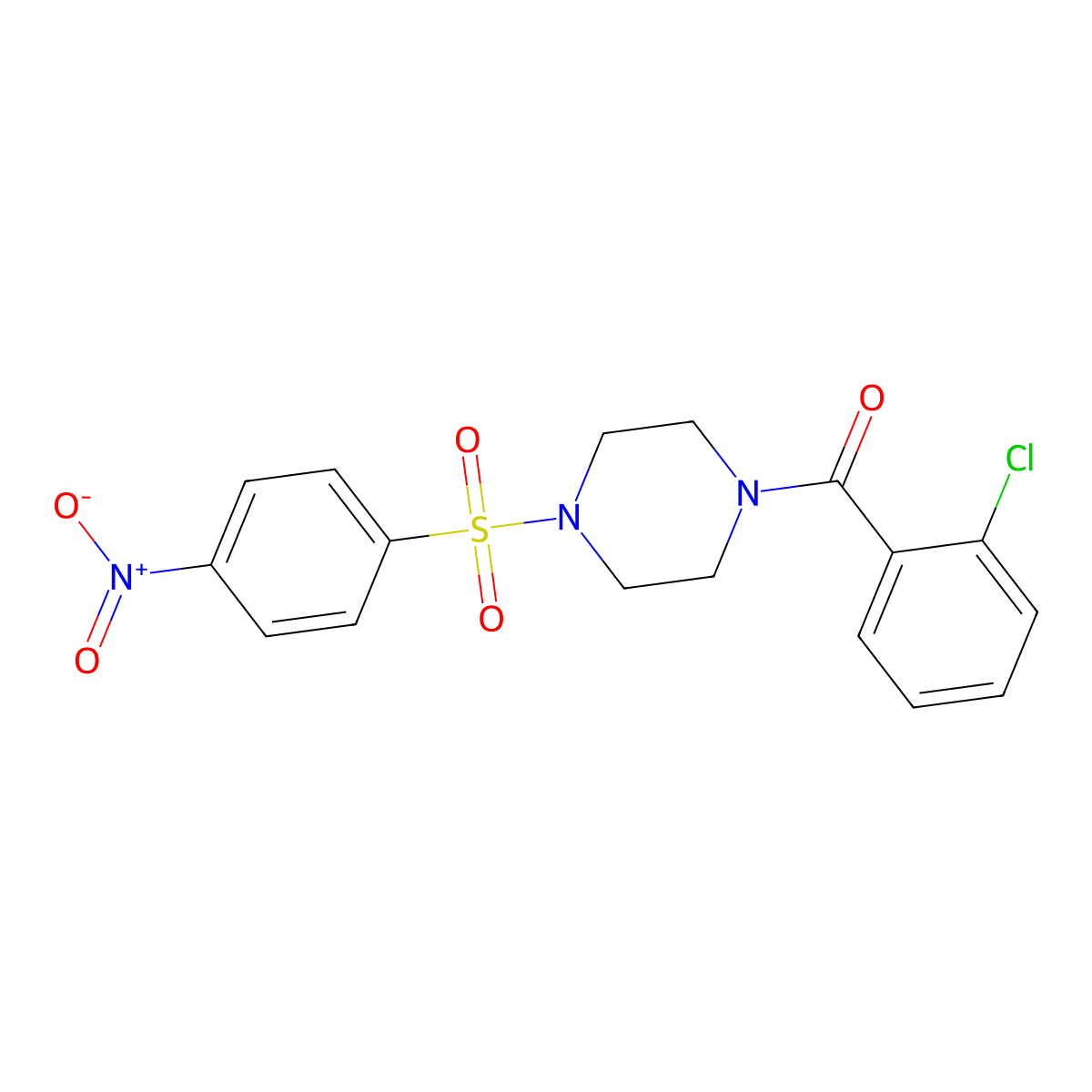 (2-Chlorophenyl)-[4-(4-nitrophenyl)sulfonylpiperazin-1-yl]methanone molecular structure, CAS 497243-35-3