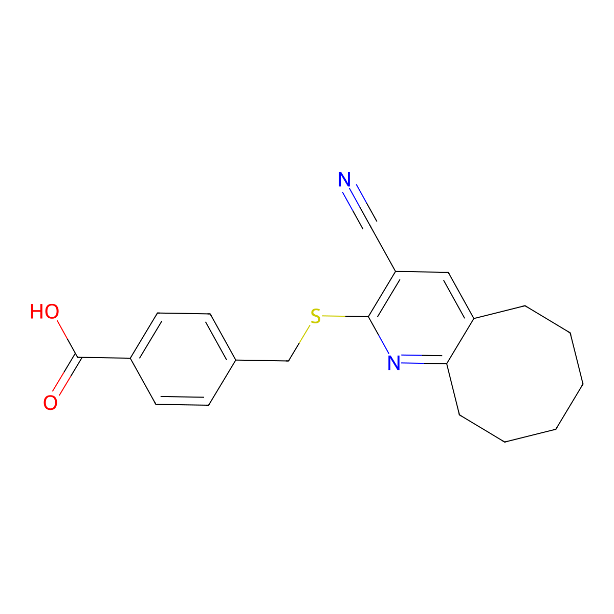 4-{[(3-Cyano-5,6,7,8,9,10-hexahydrocycloocta[b]pyridin-2-yl)sulfanyl]methyl}benzoic acid molecular structure, CAS 497243-86-4