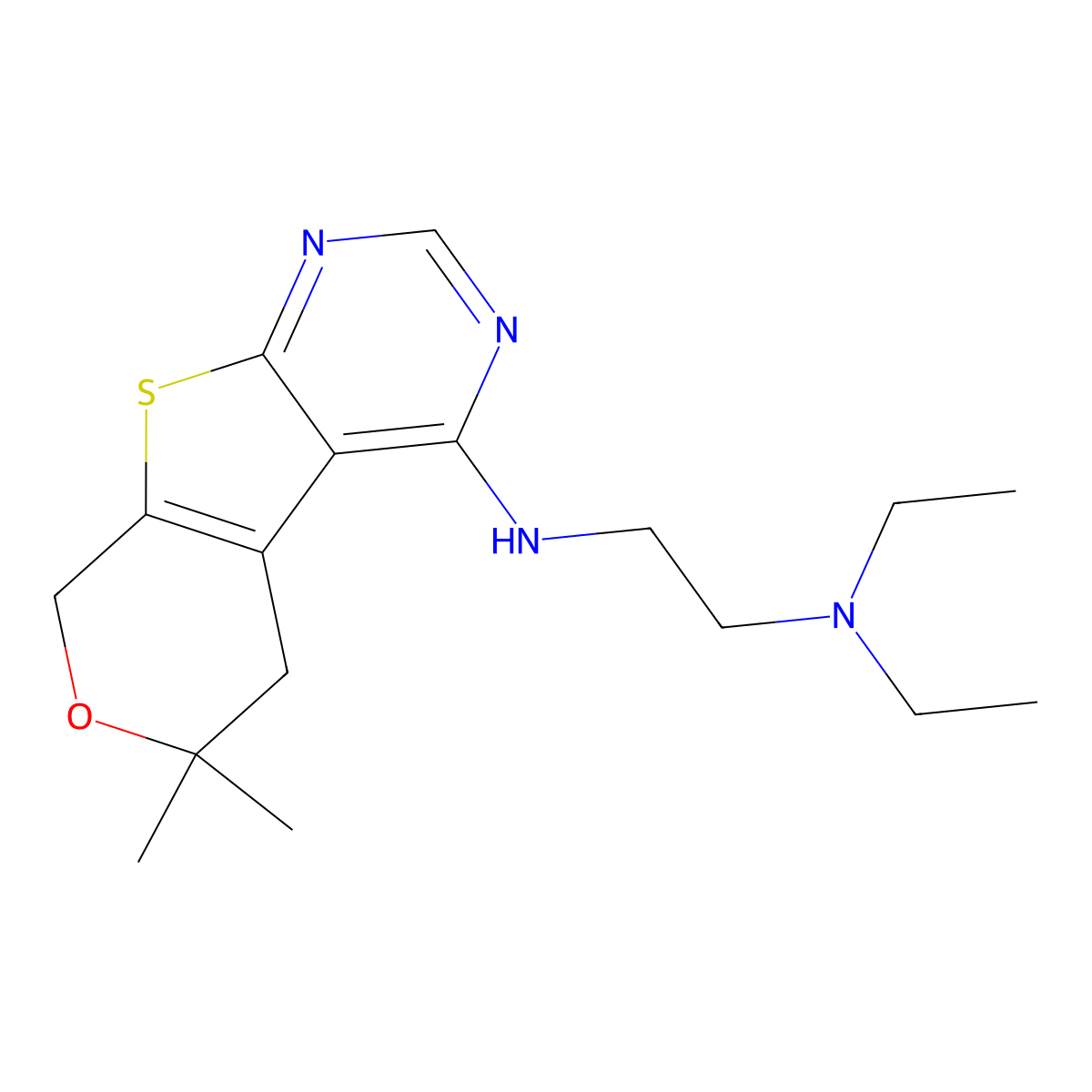 N-(6,6-dimethyl-5,8-dihydropyrano[4,5]thieno[1,2-c]pyrimidin-4-yl)-N',N'-diethylethane-1,2-diamine molecular structure, CAS 497244-64-1