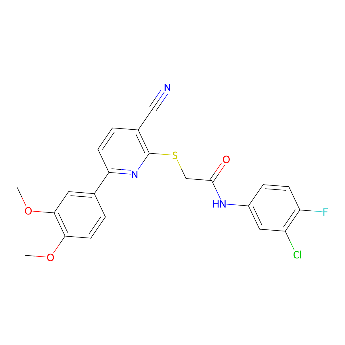 N-(3-chloro-4-fluorophenyl)-2-[3-cyano-6-(3,4-dimethoxyphenyl)pyridin-2-yl]sulfanylacetamide molecular structure, CAS 497244-81-2