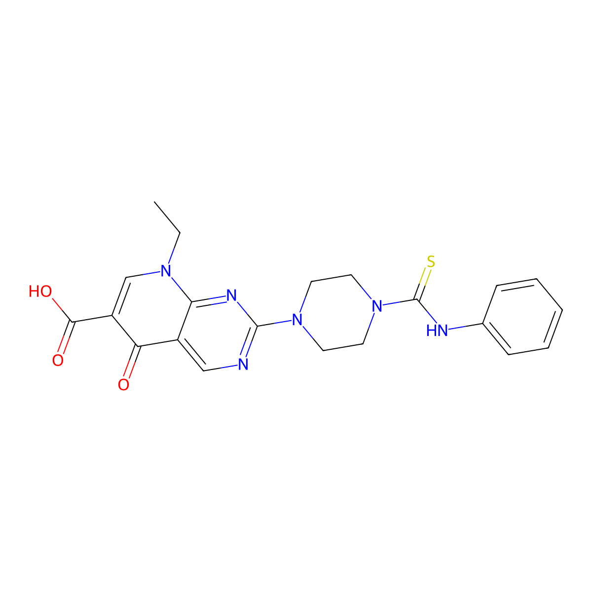8-Ethyl-5-oxo-2-[4-(phenylcarbamothioyl)piperazin-1-yl]pyrido[2,3-d]pyrimidine-6-carboxylic acid molecular structure, CAS 497244-96-9
