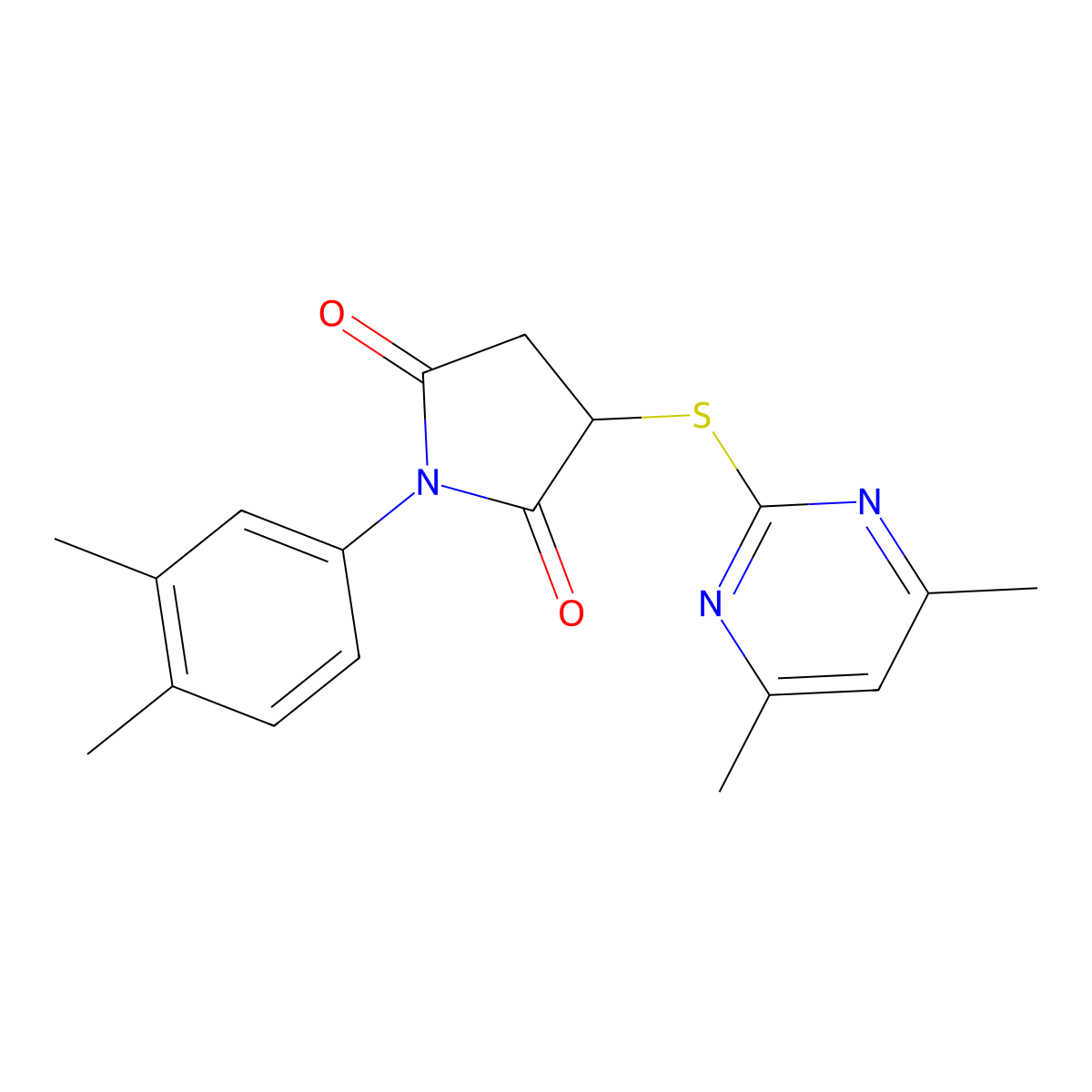 1-(3,4-Dimethylphenyl)-3-[(4,6-dimethylpyrimidin-2-yl)sulfanyl]pyrrolidine-2,5-dione molecular structure, CAS 497245-27-9