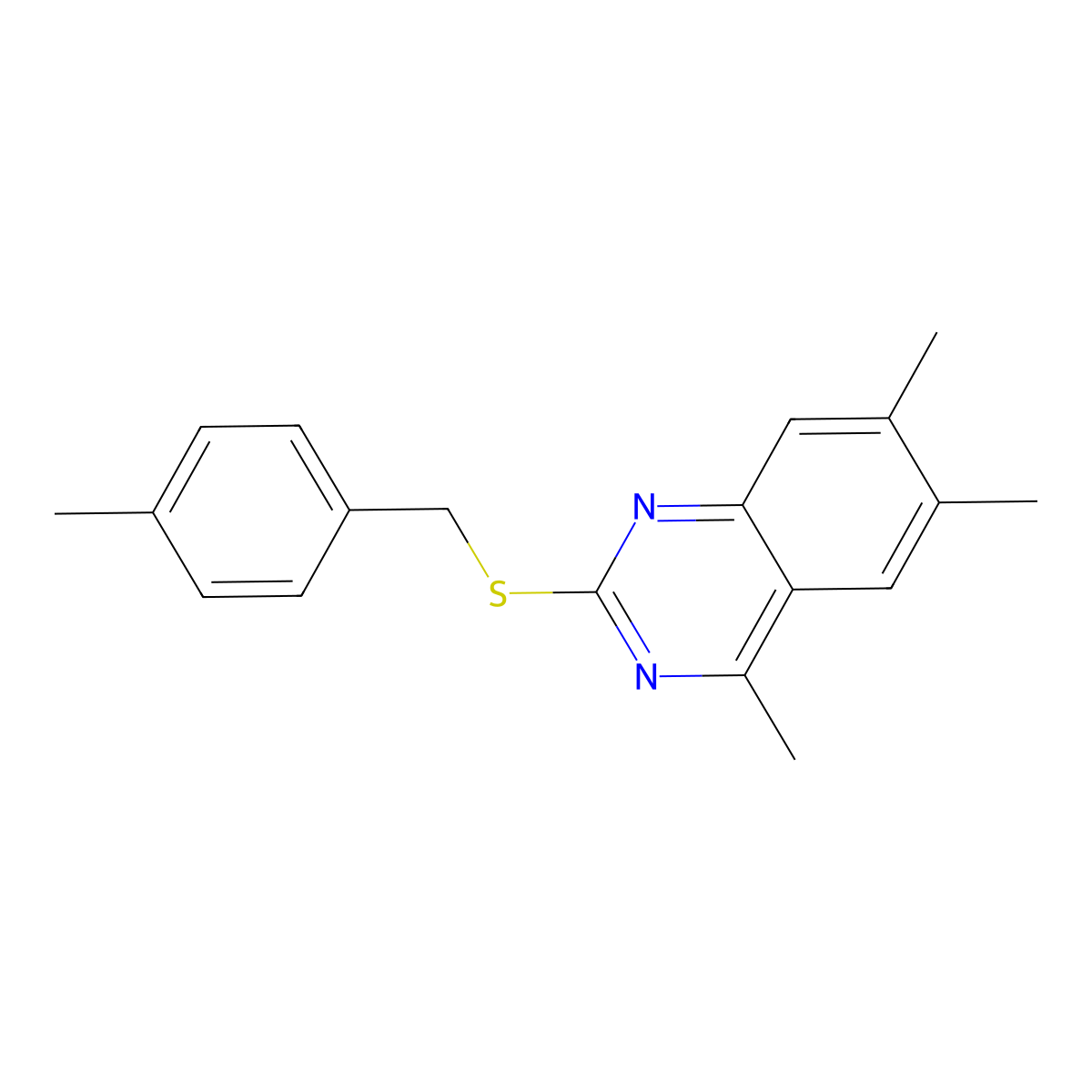4,6,7-Trimethyl-2-[(4-methylbenzyl)sulfanyl]quinazoline molecular structure, CAS 497245-60-0