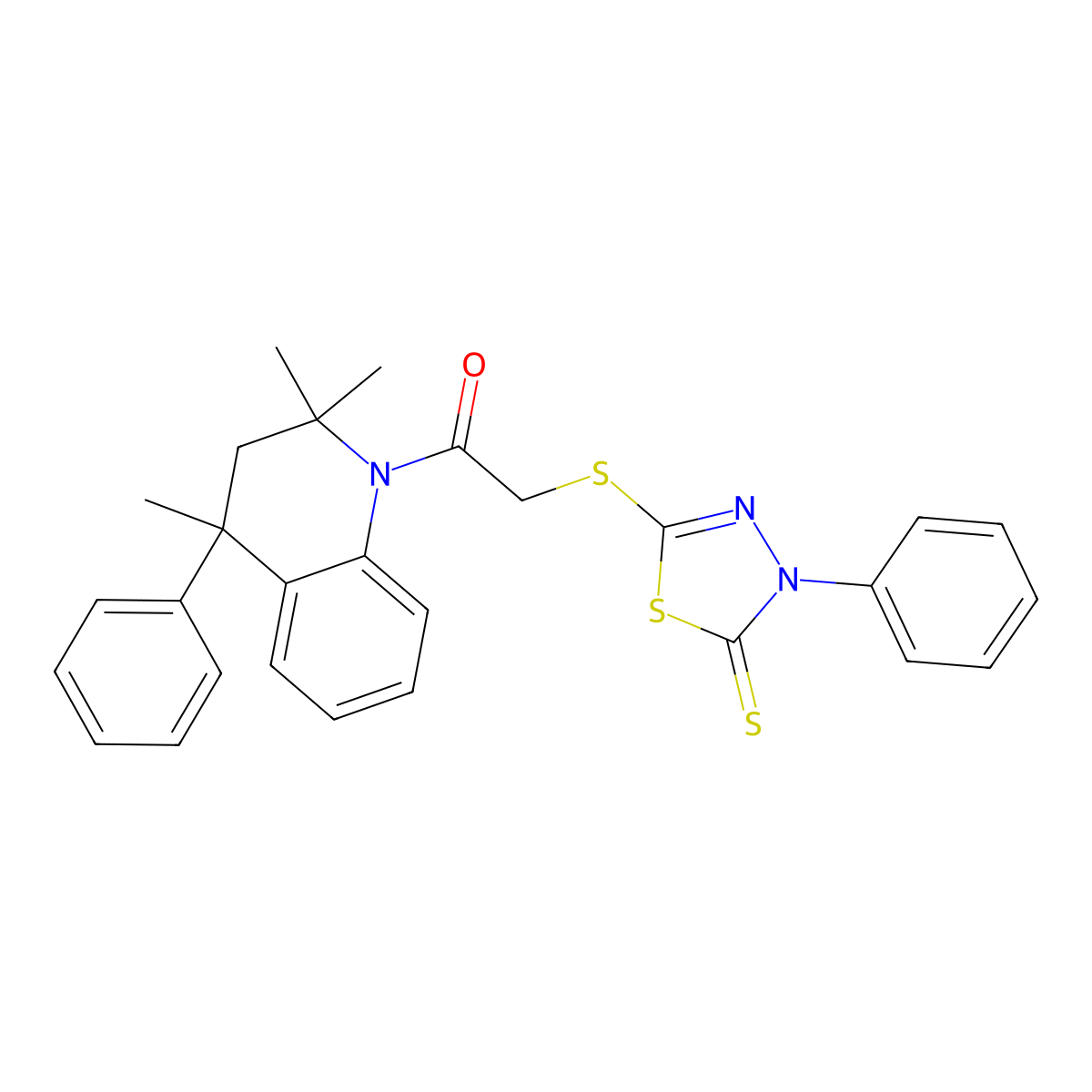2-[(4-phenyl-5-thioxo-4,5-dihydro-1,3,4-thiadiazol-2-yl)sulfanyl]-1-(2,2,4-trimethyl-4-phenyl-3,4-dihydroquinolin-1(2H)-yl)ethanone molecular structure, CAS 497246-04-5